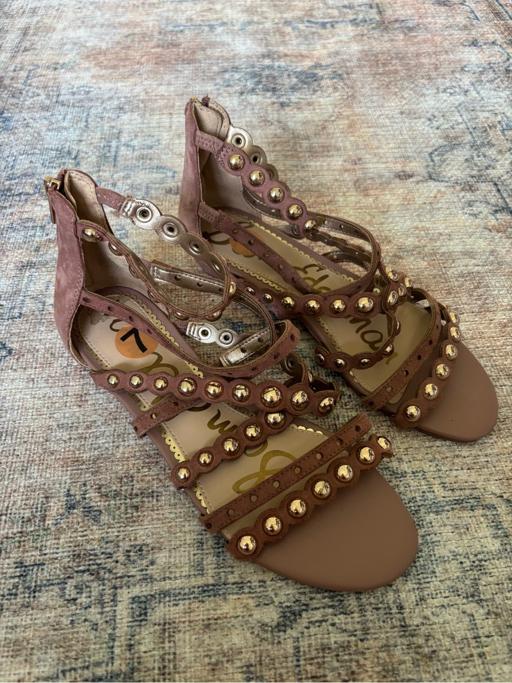 Sam Edelman Mauve Studded Strappy Heels - Picture 2 of 16